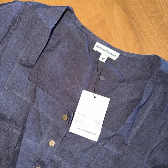 Karina Grimaldi Tops - NEW‎ Karina Grimaldi Pao Linen Button Up Top Navy Women's Size XS MSRP $92